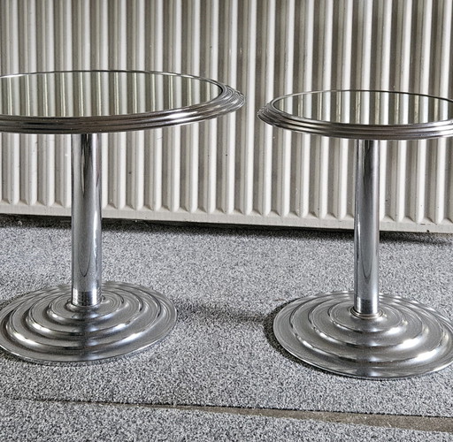 Ensemble de tables d'appoint chromées à miroir