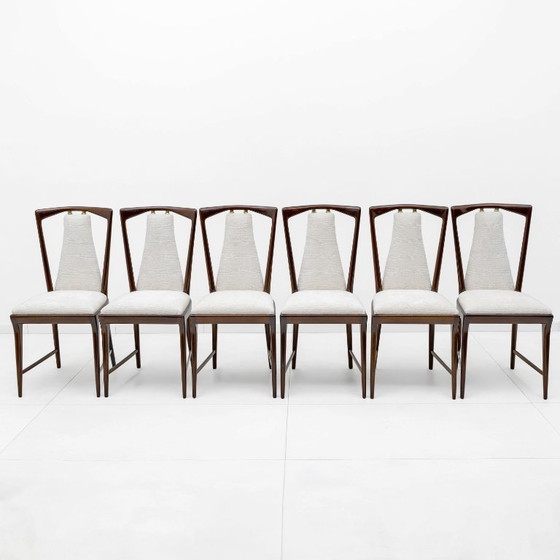 Image 1 of Set of 6 Osvaldo Borsani Mid-Century Modern Italian Bouclè Dining Chairs, 50s