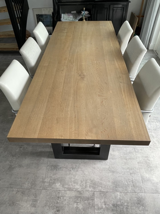 Image 1 of Modern oak table with metal base