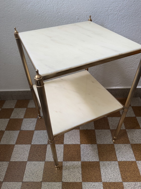 Image 1 of 60s brass marble side table