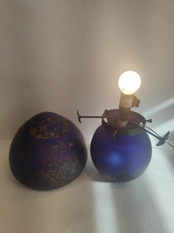 Image 1 of Ambachtelijke mushroom glaspasta lamp blauw volglas