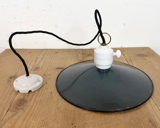 Image 1 of Lámpara de techo industrial esmaltada en azul, años 50