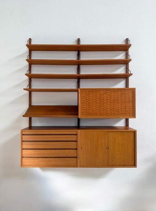 Meuble mural vintage Royal System en teck par Poul Cadovius, design danois, style moderne du milieu du siècle, années 1960