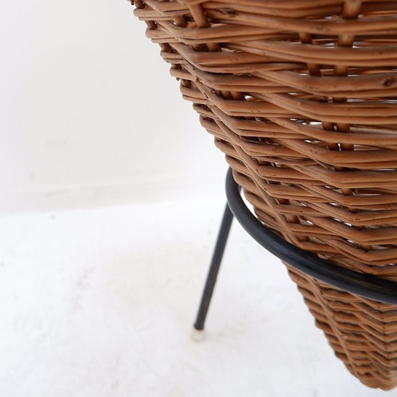 Image 1 of Grande cesto vintage in metallo nero e vimini - anni '60