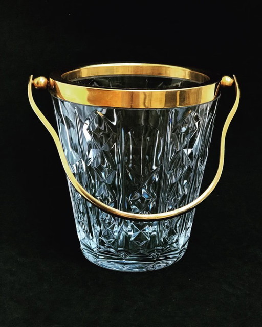 Secchiello per il ghiaccio in cristallo e metallo dorato Val Saint Lambert