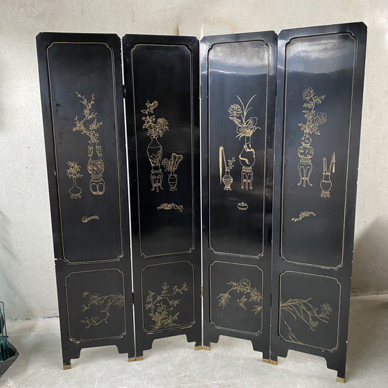 Image 1 of Mid - Century Chinese Room Divider Speck Stone Hand Painted 1950s