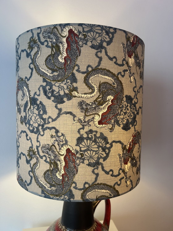 Image 1 of Unique accent lamp made from an MCM vase with a Japanese dragon shade