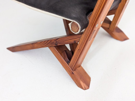 Image 1 of Sculptural Pine Lounge Chair with Table in the Style of Pierre Chapo, France, 1970s