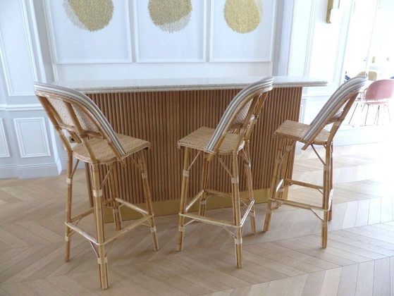 Image 1 of Set van 3 Maison Louis Drucker bistrostoelen in licht Manila-rotan.