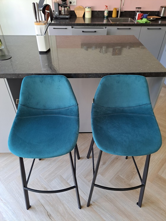 Dutch Bone Velvet Barstools Blue (3) – Metal (photo 6 of 10)