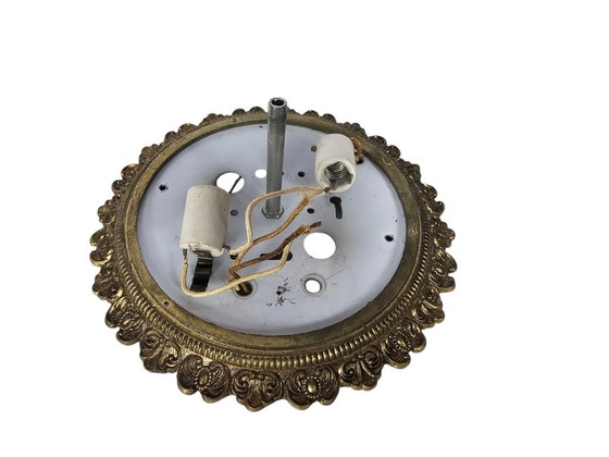 Image 1 of Lampadario massiccio da soffitto - Vetro - Ottone - Stile Hollywood Regency - Belgio - Anni '70