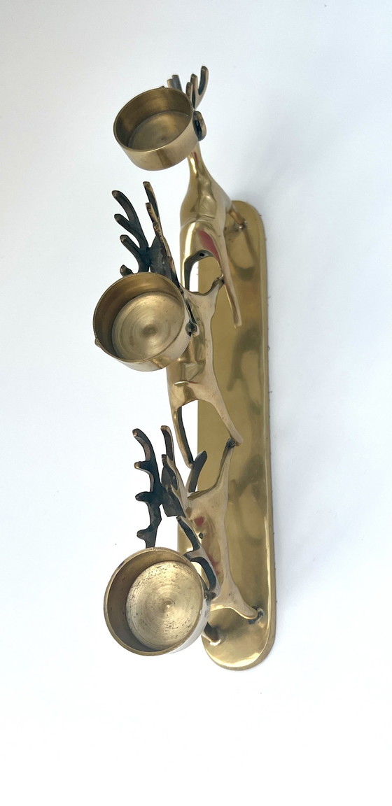 Image 1 of Vintage messing kandelaar met hertmotief – Deens design D&C – Mid-century