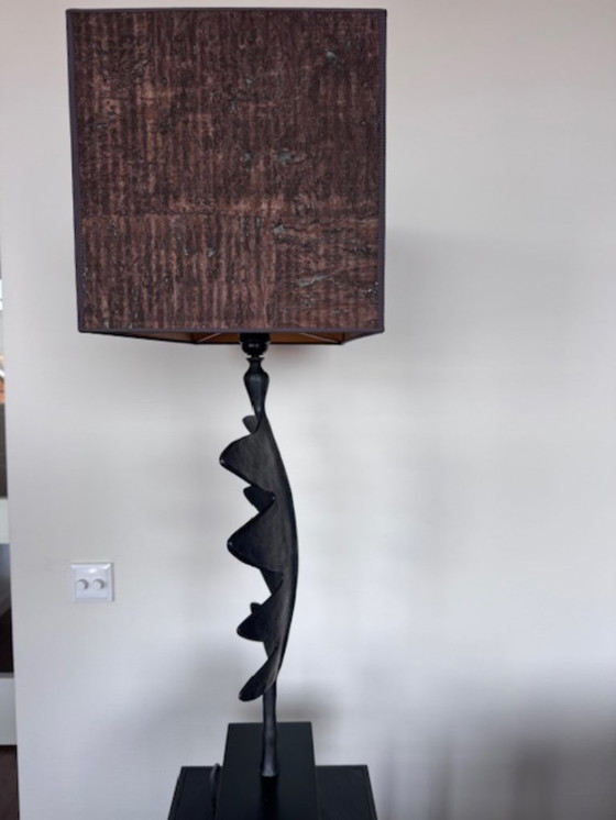 Image 1 of Lampada da tavolo Porta Romana Giacometti Leaf, leggermente patinata, con paralume.