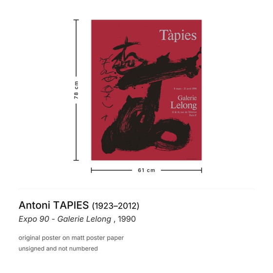 Antoni Tapies Poster Expo 90 – Galerie Lelong – Paper (photo 3 of 5)