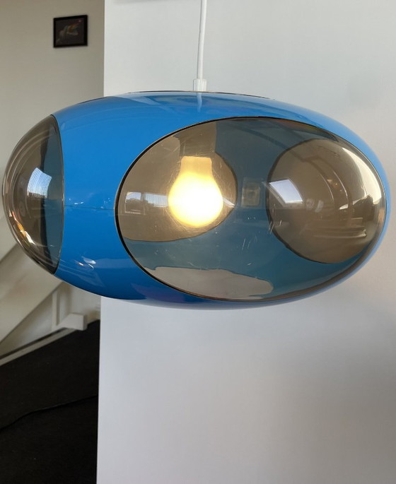 Space Age Lamp Massive Bug Eye, UFO Pendant Lamp Blue, Vintage, Retro, Plastic (photo 6 of 10)