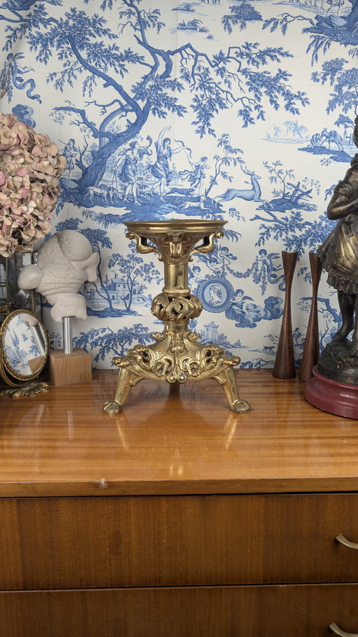 19th century Gilded Bronze Candle Holder with Gargoyles Neo Medieval Style