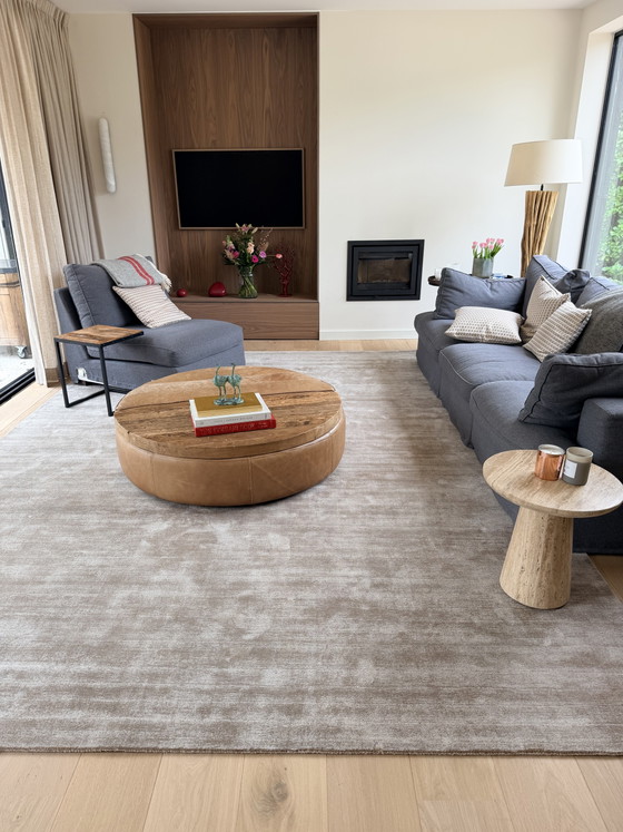 Timothy Oulton Shabby-Couchtisch, rund – Leder & Altholz – 120 cm – Couchtische, Leather, Wood (photo 5 of 6)