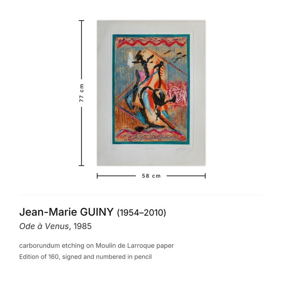 Image 1 of Jean-Marie GUINY Ode à Venus Signierte Carborundum-Radierung 1985