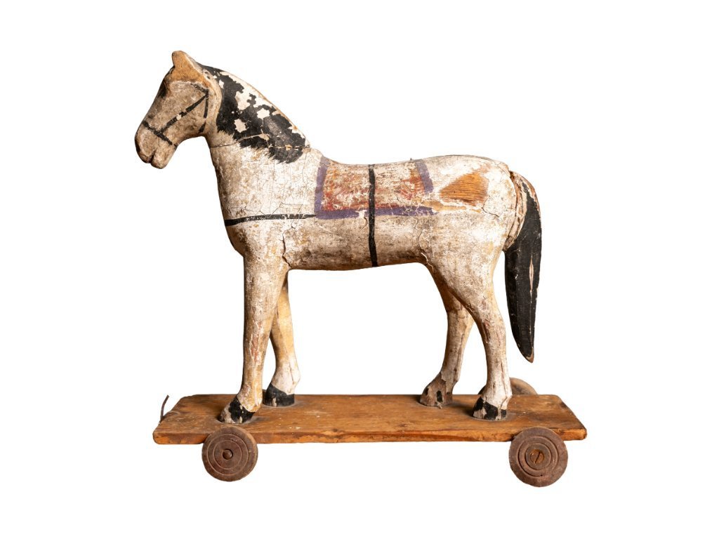 Antique Wooden Toy Horse on Wheels, Early | Decorative Objects