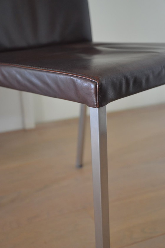 4 sillas de comedor de diseño "Avanti Pina", Cuero, Metal, Marrón (foto 4 de 5)