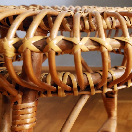 Image 1 of ❤️Vintage rotan krukje, cultureel meubilair uit de DDR, midden van de 20e eeuw
