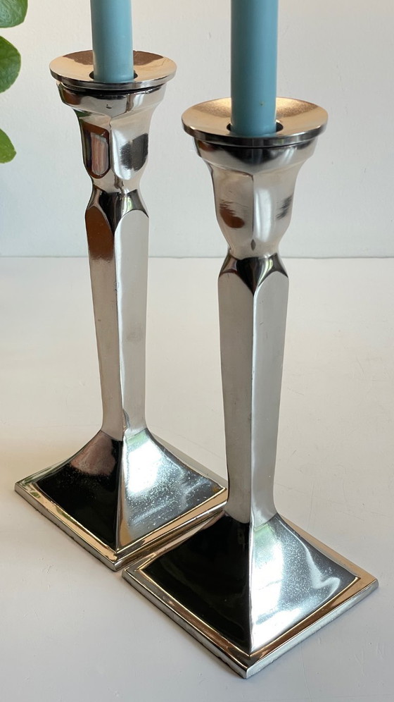Image 1 of Coppia di candelieri vintage in fusione di alluminio cromato