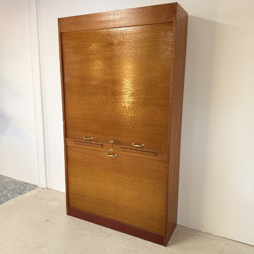 Vintage Eikenhouten Roldeurkast / Archiefkast - Mid-Century Modern - Duitsland Jaren '60