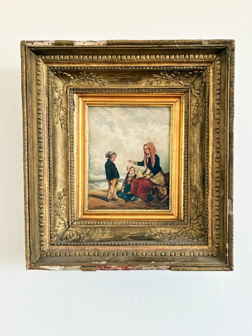 Antikes Ölgemälde Seelandschaft, ca. 1845