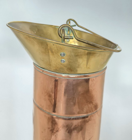 Vintage Nederlandse paraplubak en plantenbakset van koper en messing - Delftsblauwe handgrepen – Copper (photo 5 of 12)