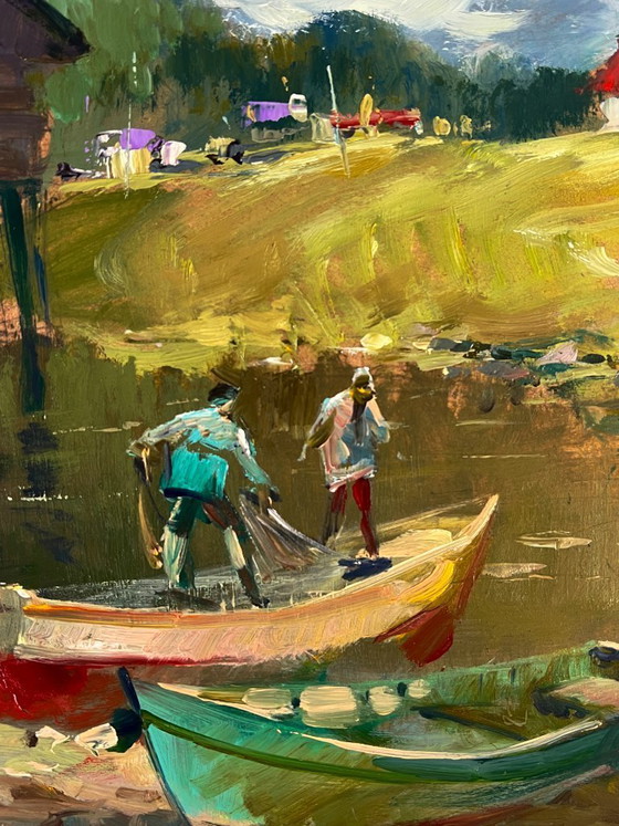 Image 1 of Fishermen on Boats near the Village
