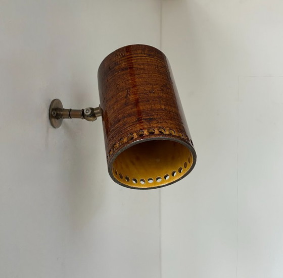 Image 1 of Vintage verstelbare wandlamp, messing en bruin keramiek, Frankrijk, 1980