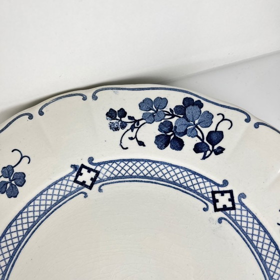 Image 1 of Set van 6 Terre de Fer KG Lunéville platte borden, model "Jane", blauw, 1890-1915