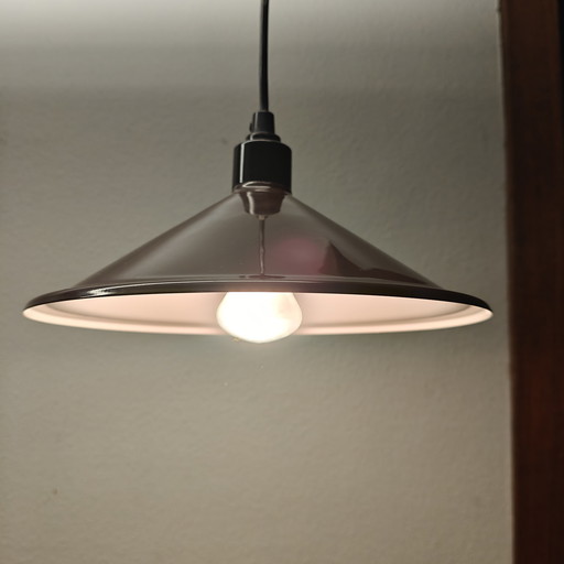 Lampada a sospensione in smalto marrone in stile danese degli anni '70