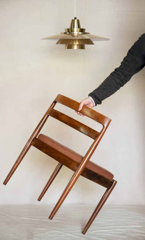 Model 301 stoelen van Kai Kristiansen, jaren 60, set van 4 – Eetkamerstoelen, Leather, Wood (photo 5 of 5)
