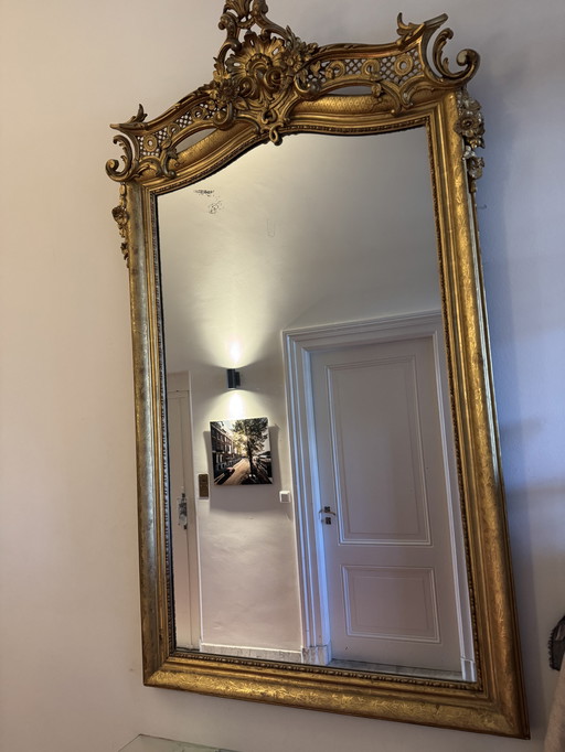Antique 19th Century Mirror (France), Gold Leaf Gilded Frame