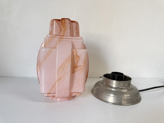Image 1 of Antike rosa Art-Deco-Tischlampe aus Marmor, geschlossen