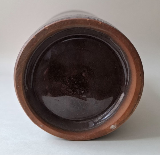 Image 1 of Vintage large ceramic vase / floor vase 38 cm – brown/turquoise flowing glaze