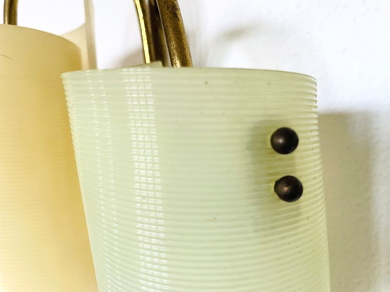 Image 1 of Applique a doppia luce beige e verde di metà secolo moderno con cavo di trazione, anni '70