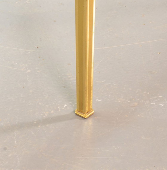 Image 1 of Elegant Hollywood Regency Minimalistic Solid Brass Side Tables with Smokey Glass Top by Vereinigte Werkstätten. Set of 2. 1970s.