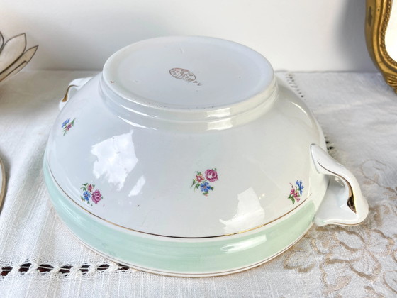 Vintage 1950s Floral White and Green Porcelain Soup Tureen Salins 66 – Crockery (photo 9 of 10)
