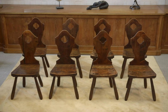 Lot de 8 chaises de monastère années 1950 – Chaises de salle à manger, Bois, Vintage (photo 2 of 11)