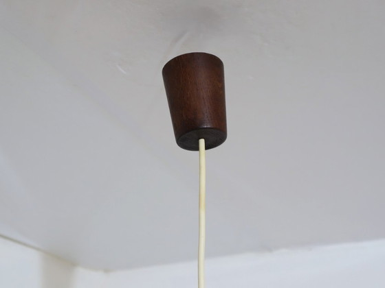 Image 1 of 1970s Italian Cocoon Globe Pendant Lamp with teak details