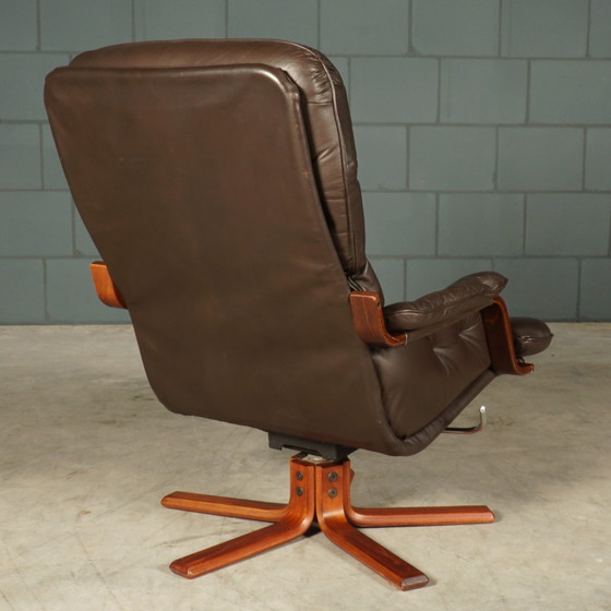 Image 1 of Fauteuil pivotant vintage en cuir - marron - années 1970