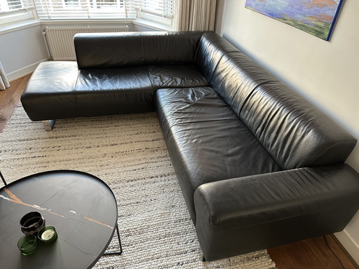 Montèl Black Leather Corner Sofa