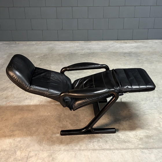 Image 1 of Fauteuil de relaxation danois vintage - cuir noir - années 1990