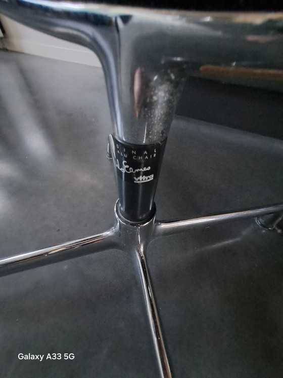 Image 1 of Beautiful combination of Cassina Le Corbusier table with frosted glass and 4 Vitra Eames chairs with black hupsakee upholstery 