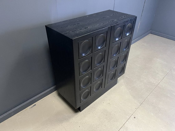 Image 1 of Zwarte brutalistische barkast, jaren 70