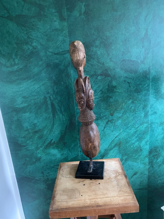 Rare Baoulé Ceremonial Spoon - Triple Figure. Acquired in Dakar, 1980s - 73 cm – Sculpture, Wood (photo 9 of 13)