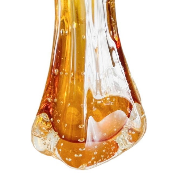 Image 1 of Vintage Bullicante Murano amber glass vase attributed to Archimede Seguso 1970s