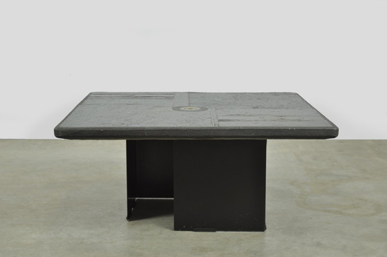 Image 1 of Table d'appoint vintage en pierre naturelle avec incrustation de BRONZE, Pays-Bas 1970